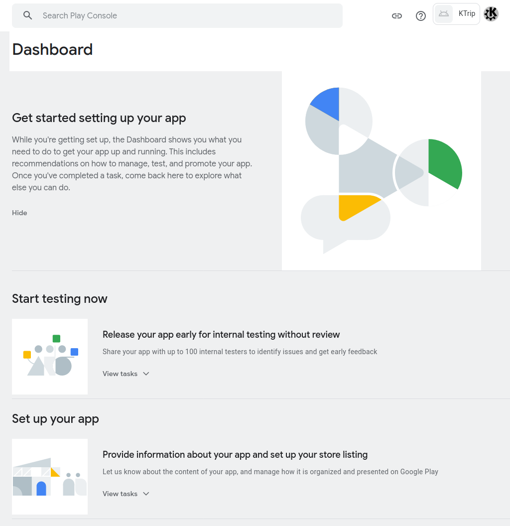 Screenshot showing the Dashboard for KTrip