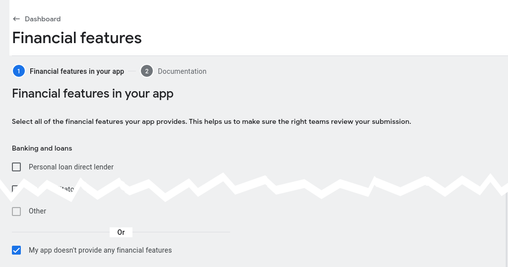 Screenshot showing the 'Financial features' form